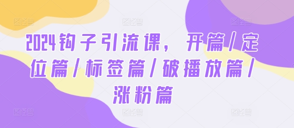 (178)2024钩子引流课，开篇/定位篇/标签篇/破播放篇/涨粉篇-创业网宝藏库