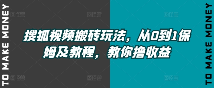 (147)搜狐视频搬砖玩法，从0到1保姆及教程，教你撸收益-创业网宝藏库