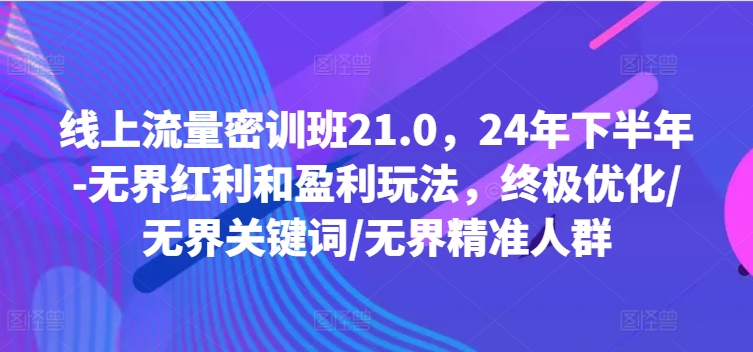 (93)线上流量密训班21.0，24年下半年-无界红利和盈利玩法，终极优化/无界关键词/无界精准人群-创业网宝藏库