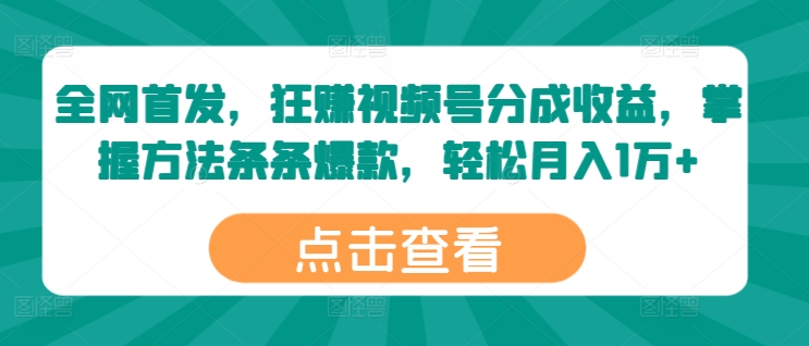 （124）全网首发，狂赚视频号分成收益，掌握方法条条爆款，轻松月入1万+-创业网宝藏库