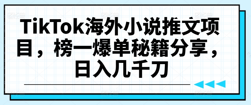 （248）.TikTok海外小说推文项目，榜一爆单秘籍分享。-创业网宝藏库