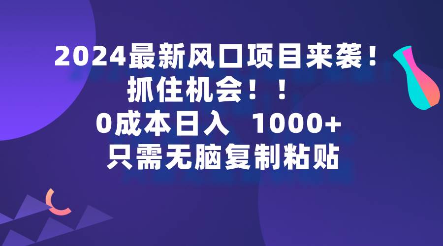 (224).2024最新风口项目来袭，抓住机会，0成本一部手机日入1000+，只需无脑复…-创业网宝藏库