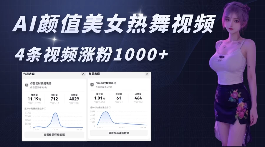 （843.网创教程）AI颜值美女热舞视频，4条视频涨粉1000+，实测6分钟一条-创业网宝藏库