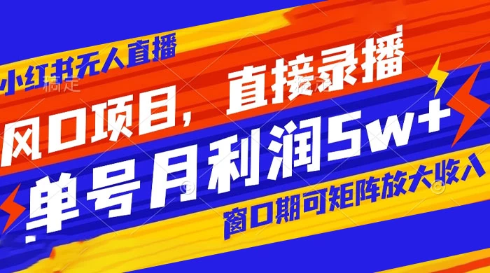 风口项目,小红书无人直播带货,直接录播,可矩阵,月入 5w+