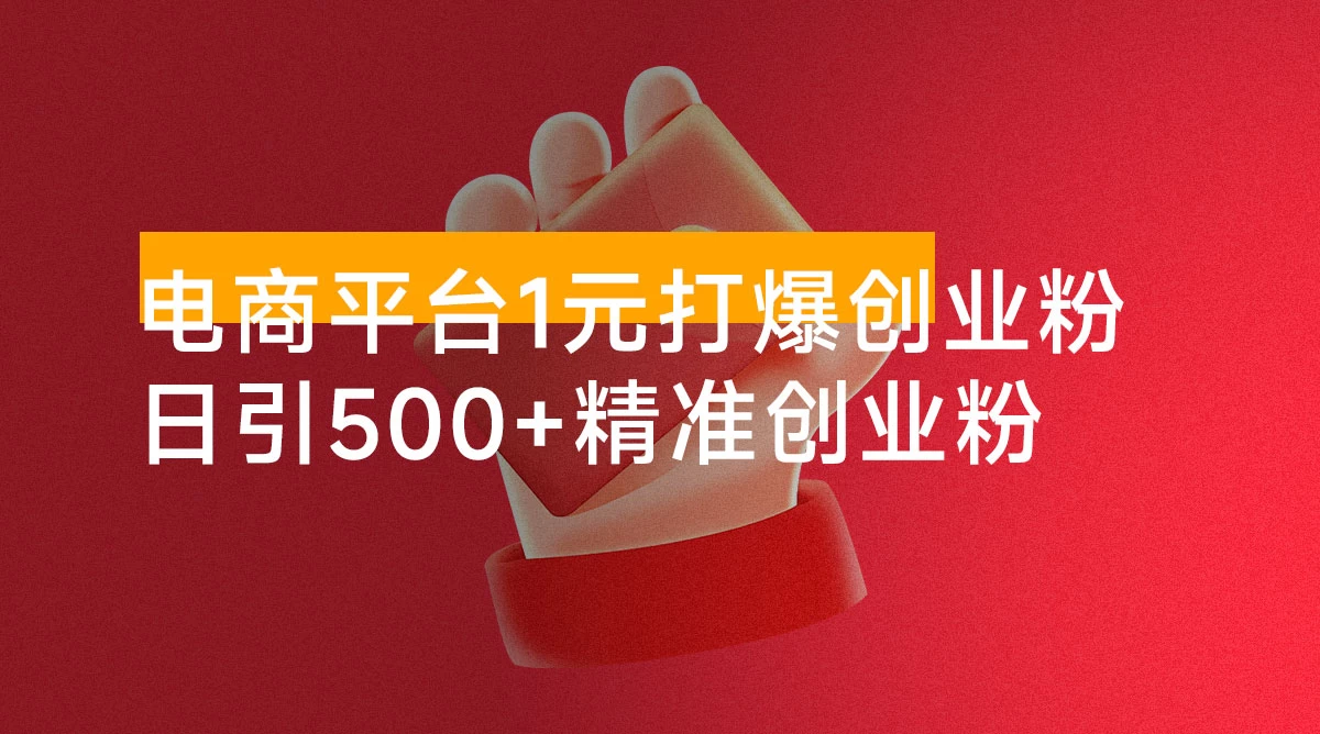 （1178.网创教程）电商平台1元打爆创业粉，简单粗暴日引500+精准创业粉，轻松月入过W-创业网宝藏库