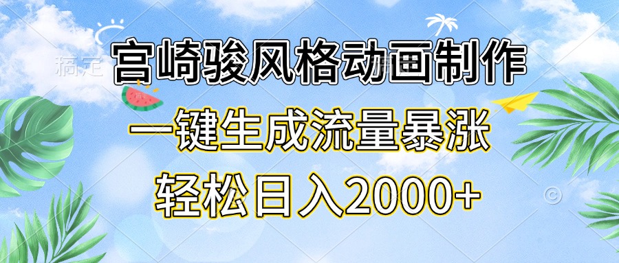 412.宫崎骏风格动画制作，一键生成流量暴涨，轻松日入2000+-创业网宝藏库