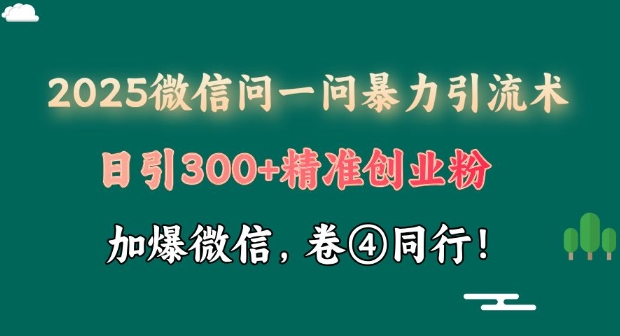 （1023.网创教程）2025最新微信问一问暴力引流术揭秘，日引300+创业粉，单日变现四位数-创业网宝藏库
